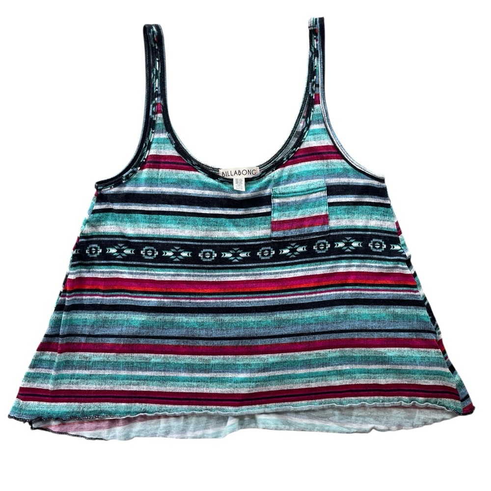 Billabong Women's XS Teal Blue Pink Stripes Aztec Tribal Silly Me Knit Crop Tank